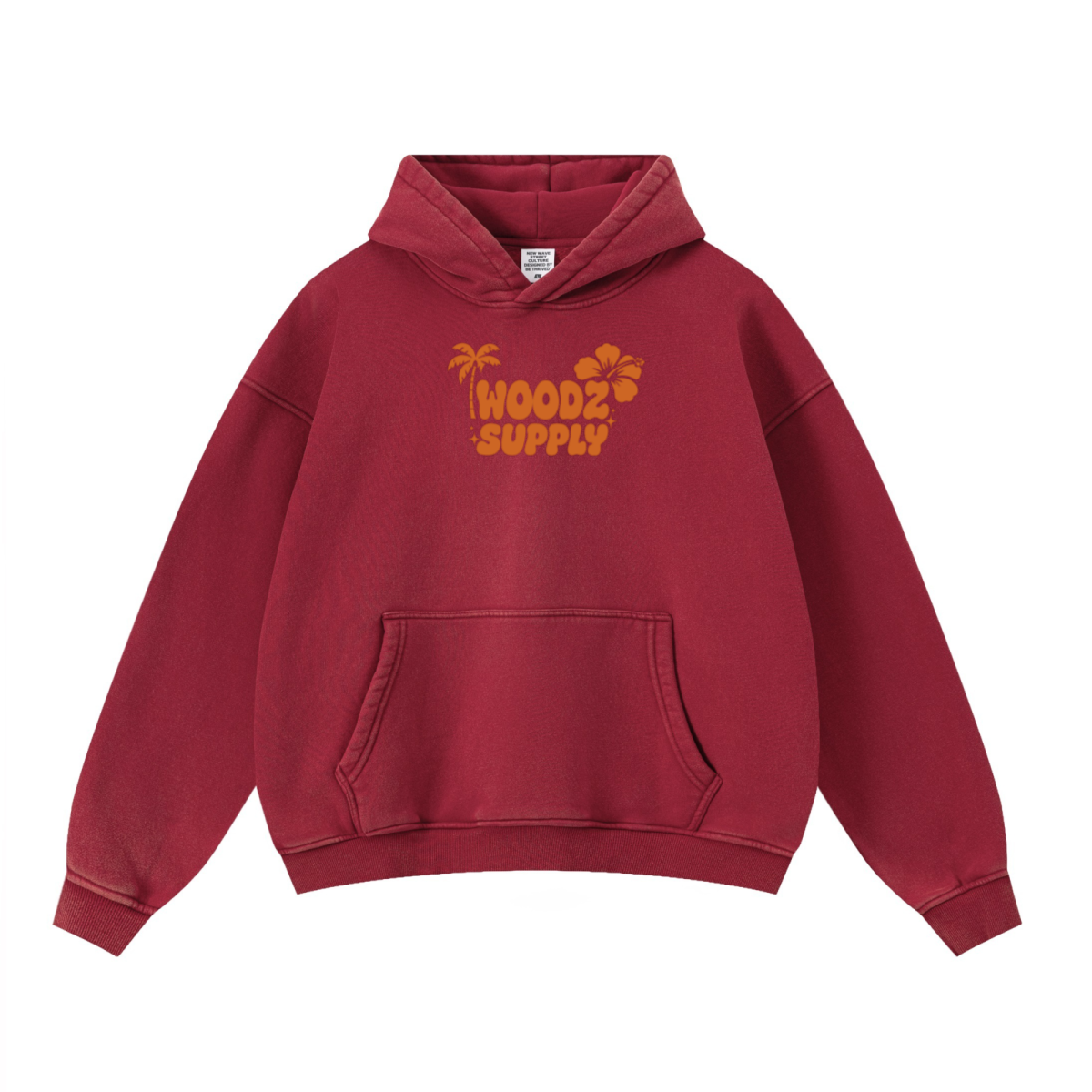 400GSM Unisex Washed Heavyweight Boxy-Fit Hoodie Vintage Red