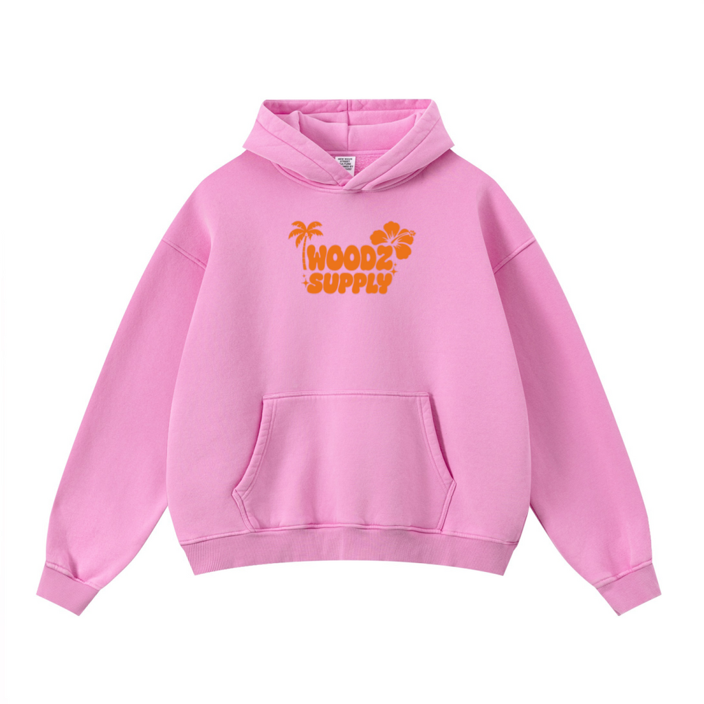 400GSM Unisex Washed Heavyweight Boxy-Fit Hoodie Vintage Peach Pink