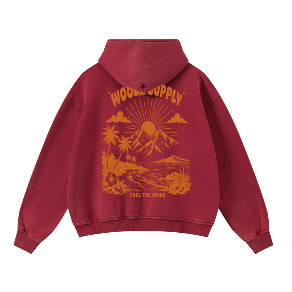 400GSM Unisex Washed Heavyweight Boxy-Fit Hoodie Vintage Red