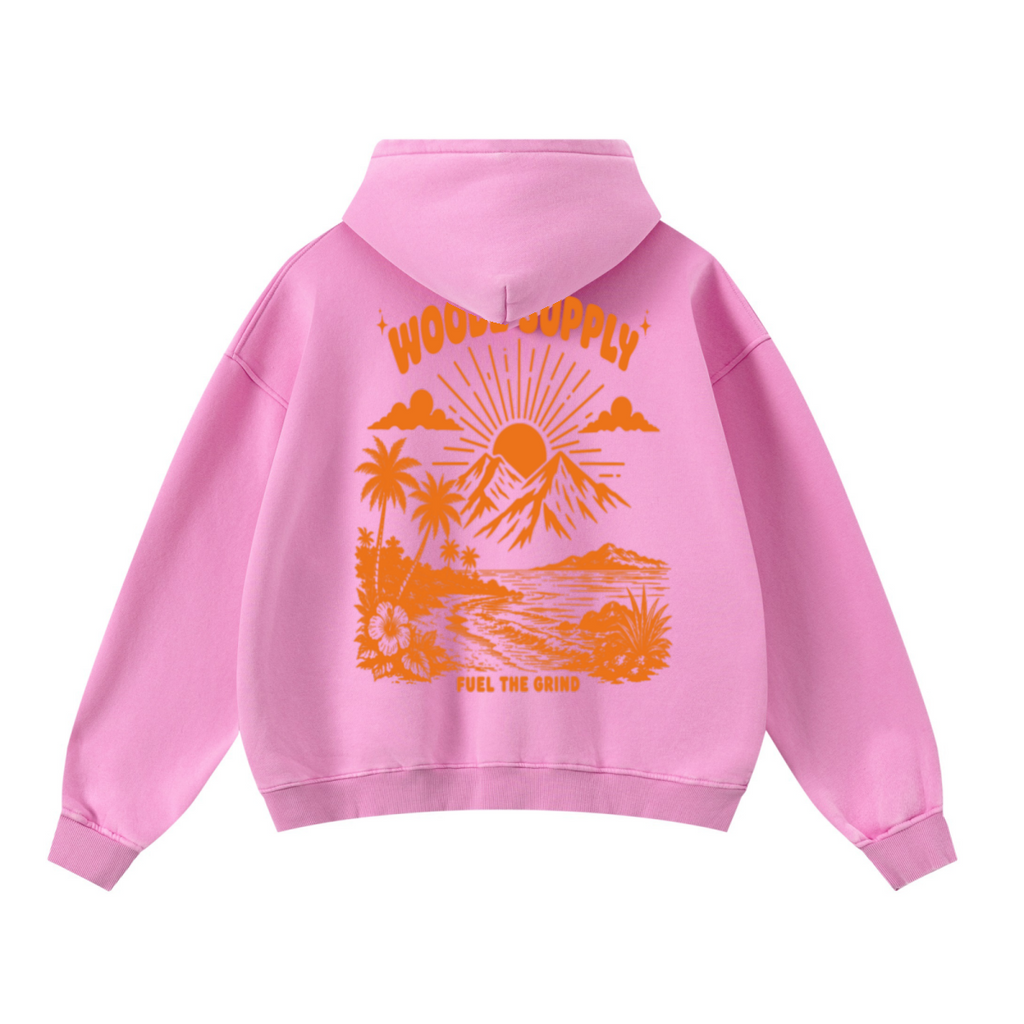 400GSM Unisex Washed Heavyweight Boxy-Fit Hoodie Vintage Peach Pink