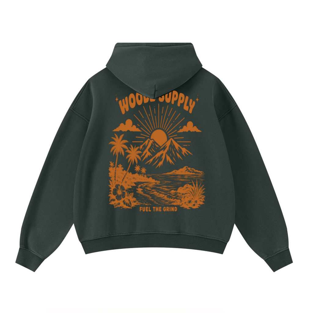 400GSM Unisex Washed Heavyweight Boxy-Fit Hoodie Vintage Moss Green