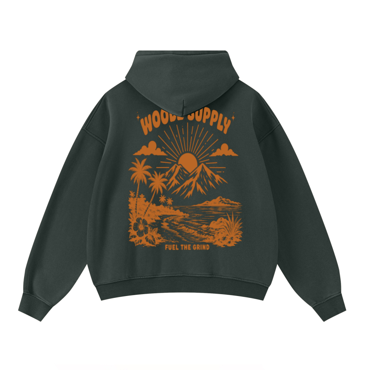 400GSM Unisex Washed Heavyweight Boxy-Fit Hoodie Vintage Moss Green