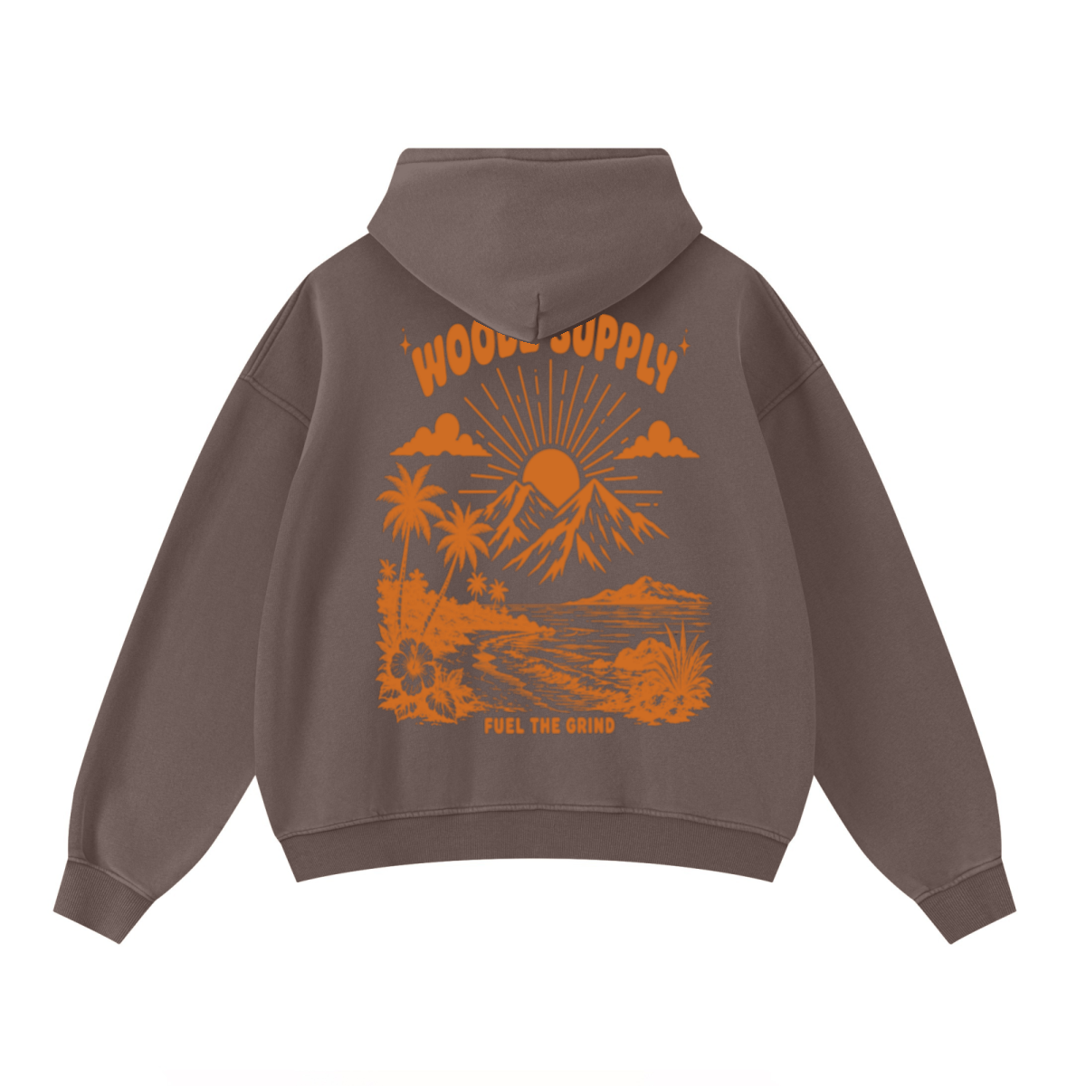400GSM Unisex Washed Heavyweight Boxy-Fit Hoodie Vintage Dark Brown