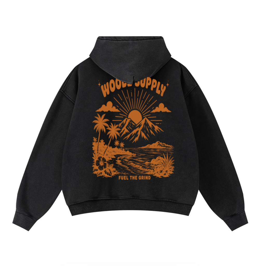 400GSM Unisex Washed Heavyweight Boxy-Fit Hoodie Vintage Black