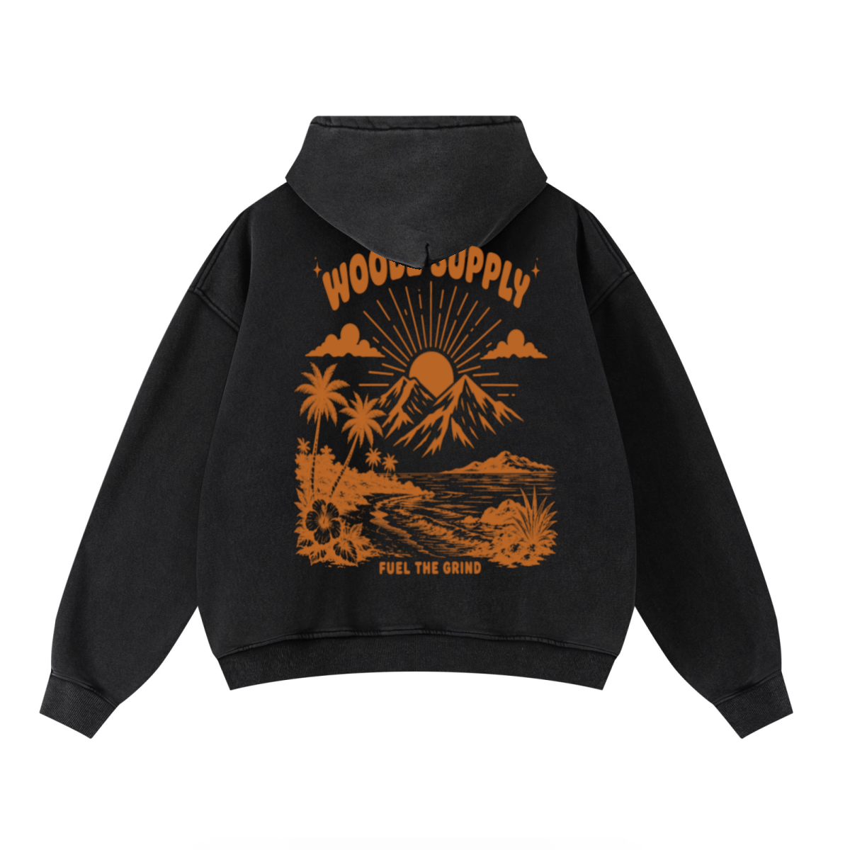 400GSM Unisex Washed Heavyweight Boxy-Fit Hoodie Vintage Black