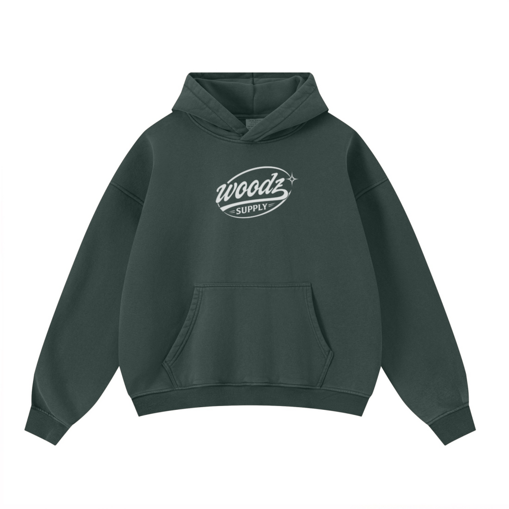 400GSM Unisex Washed Heavyweight Boxy-Fit Hoodie Vintage Moss Green