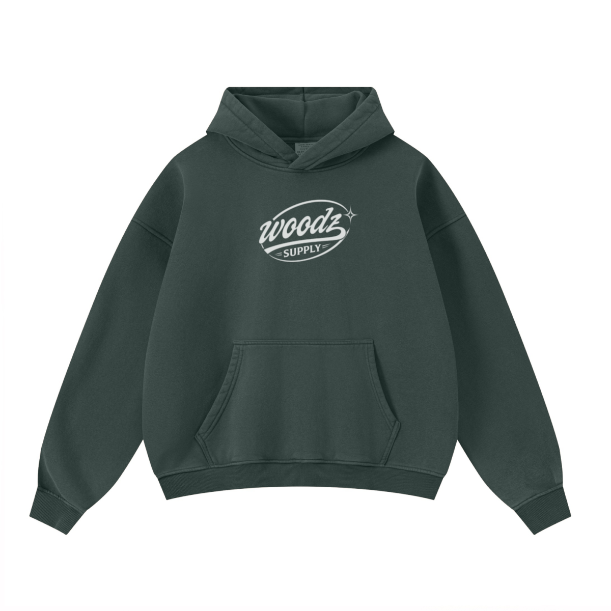 400GSM Unisex Washed Heavyweight Boxy-Fit Hoodie Vintage Moss Green