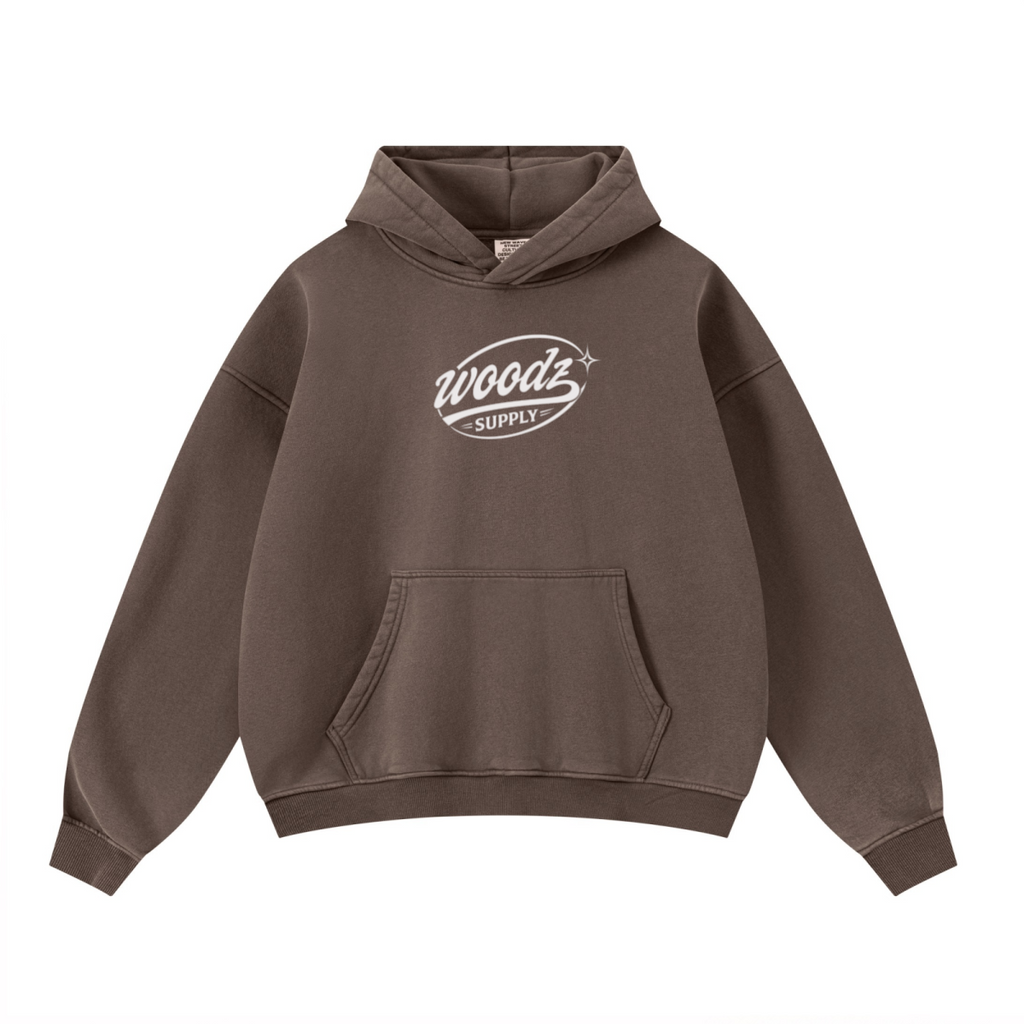 400GSM Unisex Washed Heavyweight Boxy-Fit Hoodie Vintage Dark Brown