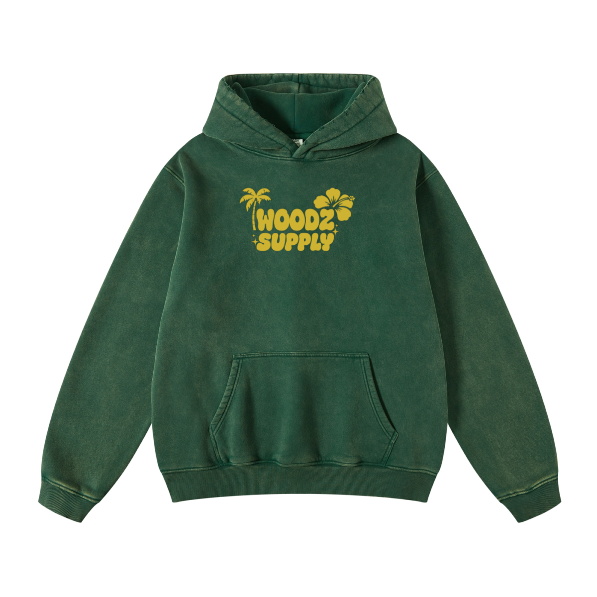 400GSM Unisex Heavyweight Distressed Snow-Wash Hoodie Moss Green