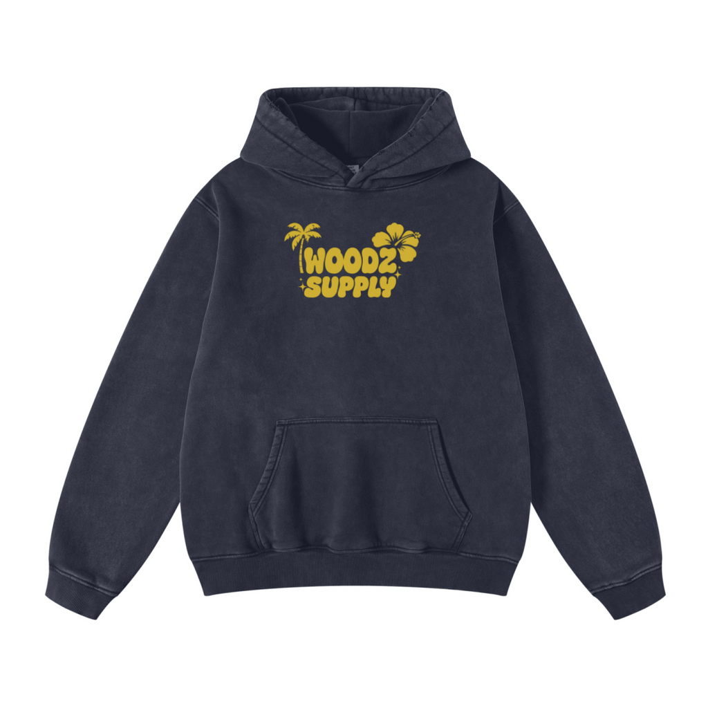 400GSM Unisex Heavyweight Distressed Snow-Wash Hoodie Royal Blue
