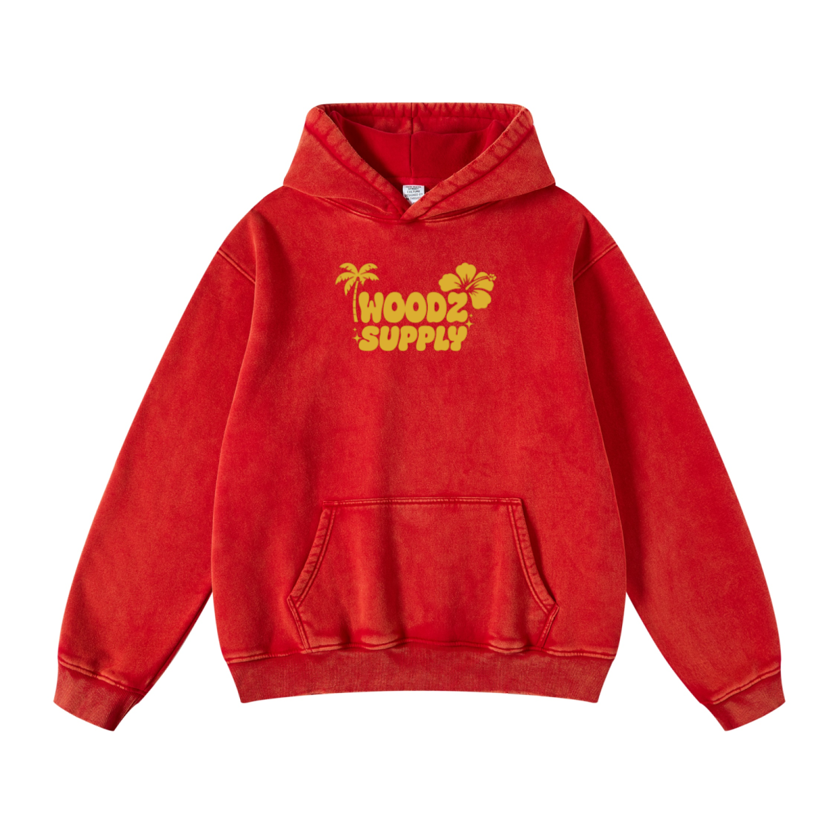 400GSM Unisex Heavyweight Distressed Snow-Wash Hoodie Red