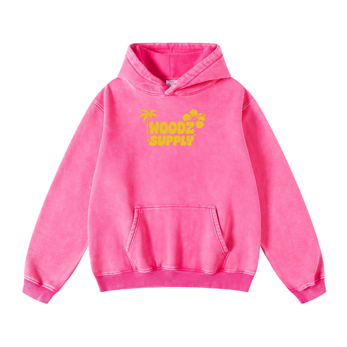 400GSM Unisex Heavyweight Distressed Snow-Wash Hoodie Rose Pink