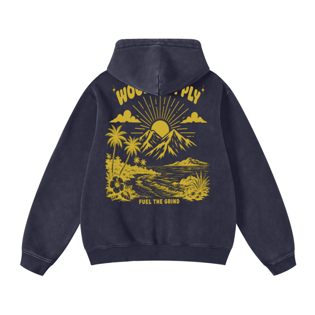 400GSM Unisex Heavyweight Distressed Snow-Wash Hoodie Royal Blue