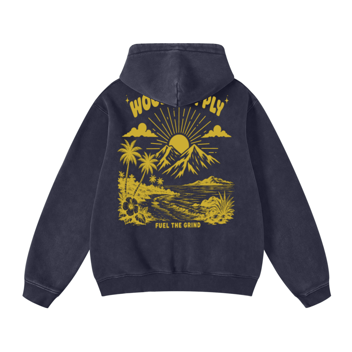 400GSM Unisex Heavyweight Distressed Snow-Wash Hoodie Royal Blue