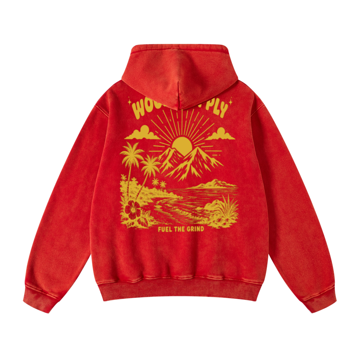 400GSM Unisex Heavyweight Distressed Snow-Wash Hoodie Red