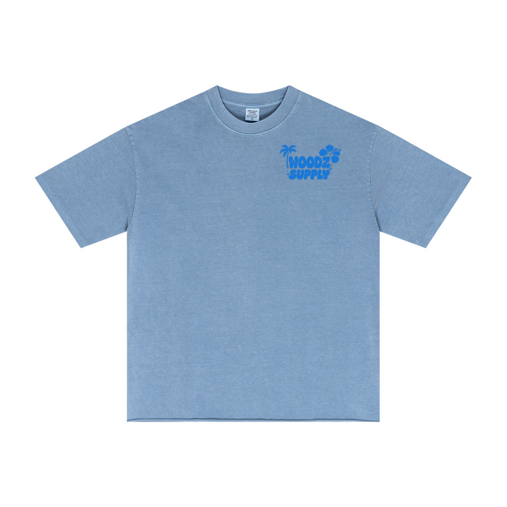 275GSM Men’s Raw-Edge Pigment-Wash T-shirt Blue