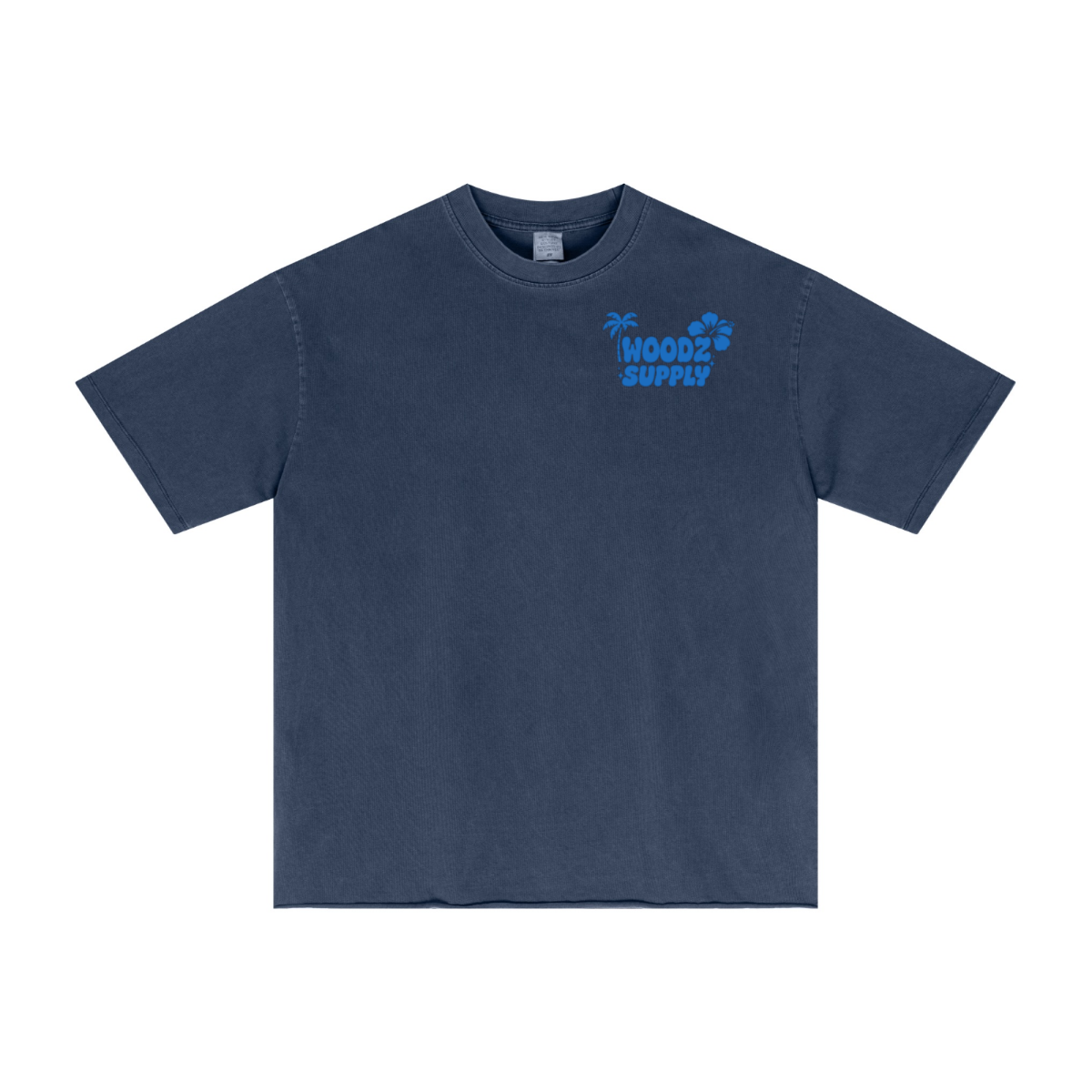 275GSM Men’s Raw-Edge Pigment-Wash T-shirt Dark blue