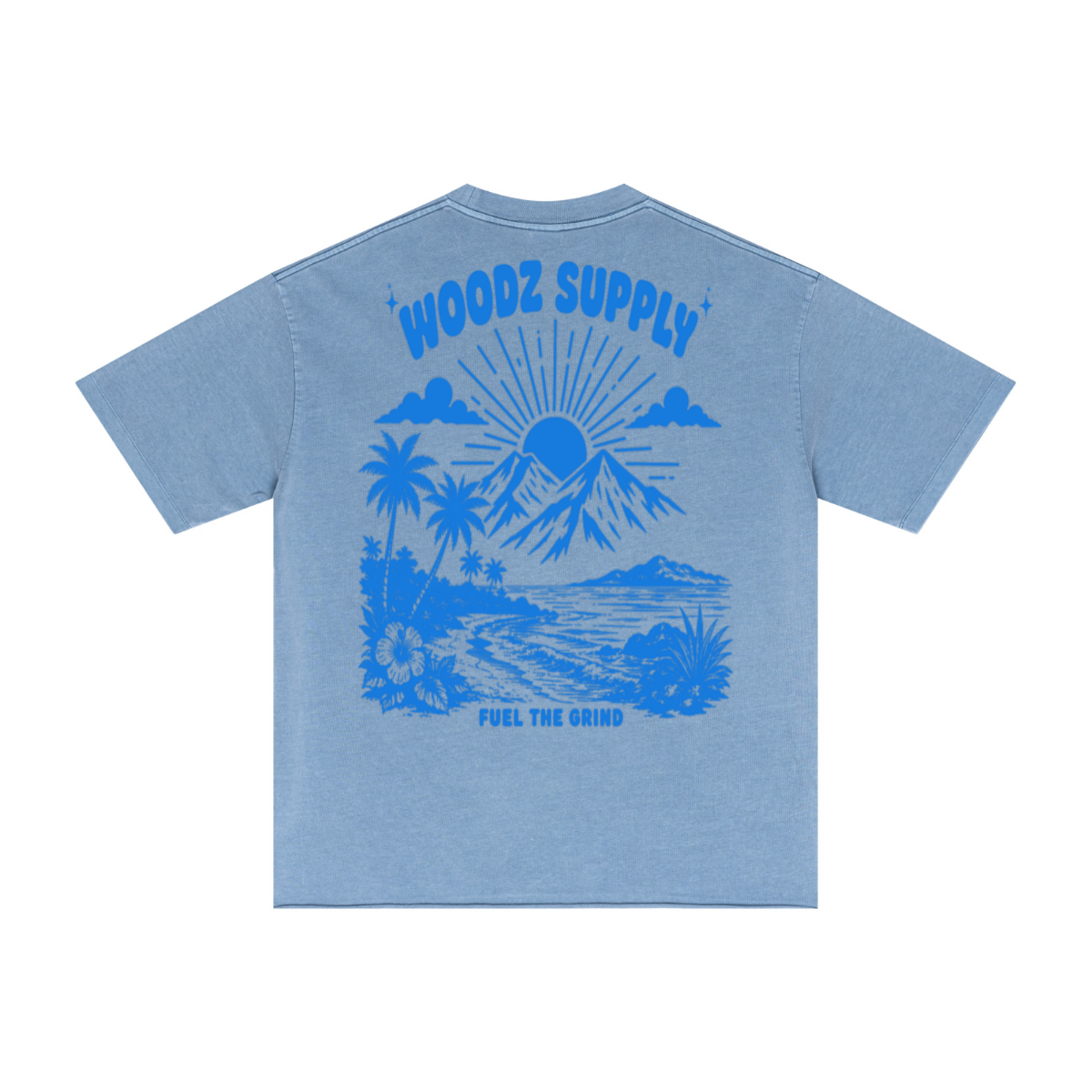 275GSM Men’s Raw-Edge Pigment-Wash T-shirt Blue