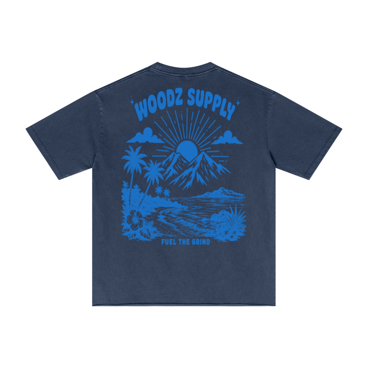 275GSM Men’s Raw-Edge Pigment-Wash T-shirt Dark blue