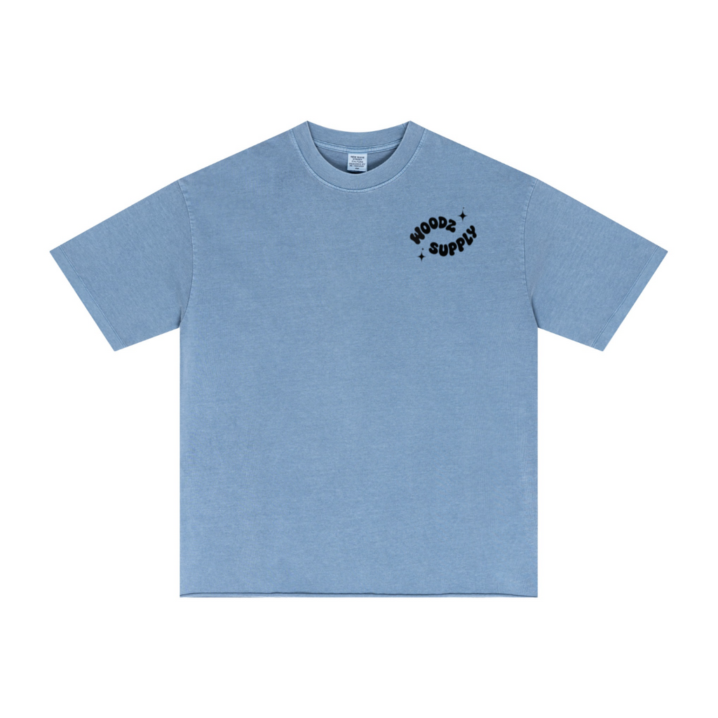 275GSM Men’s Raw-Edge Pigment-Wash T-shirt Blue