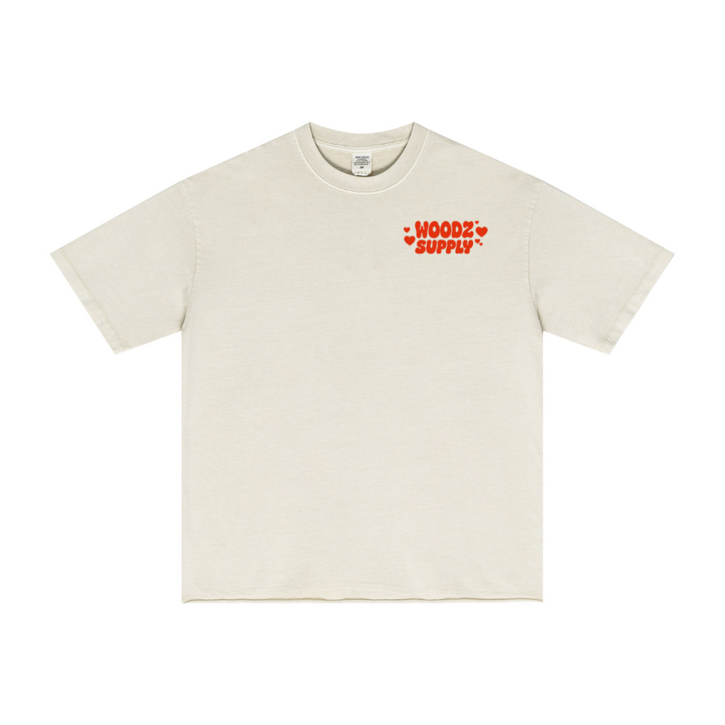 275GSM Men’s Raw-Edge Pigment-Wash T-shirt Apricot