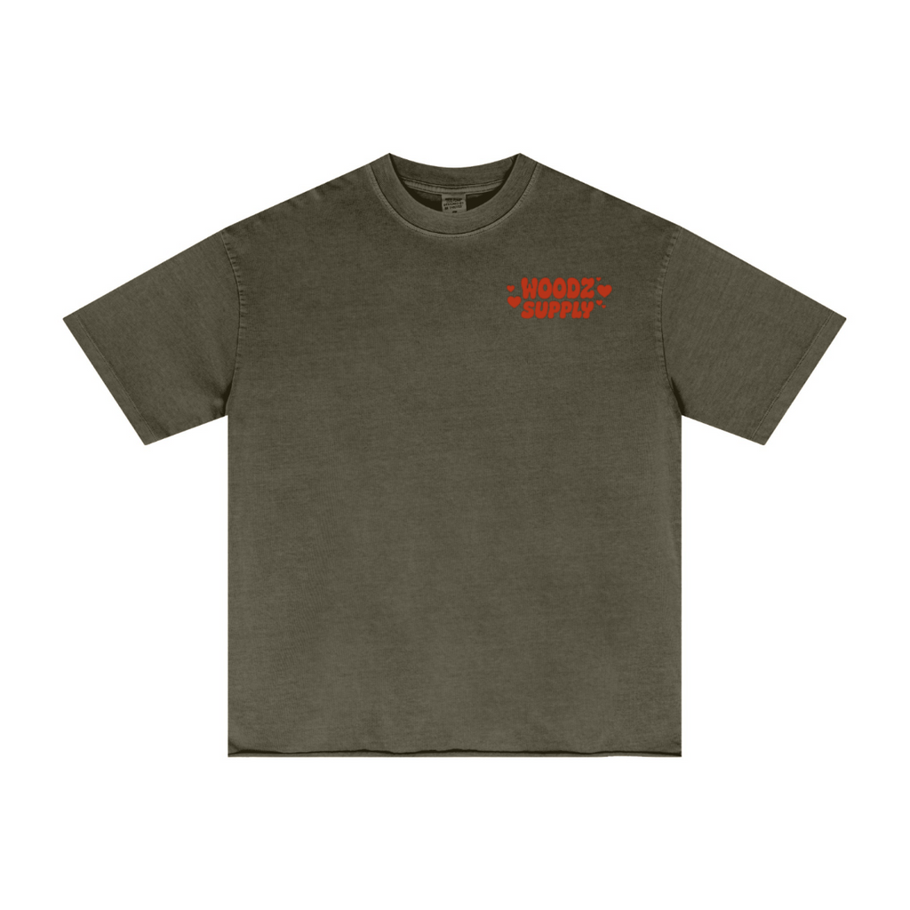 275GSM Men’s Raw-Edge Pigment-Wash T-shirt Dark green