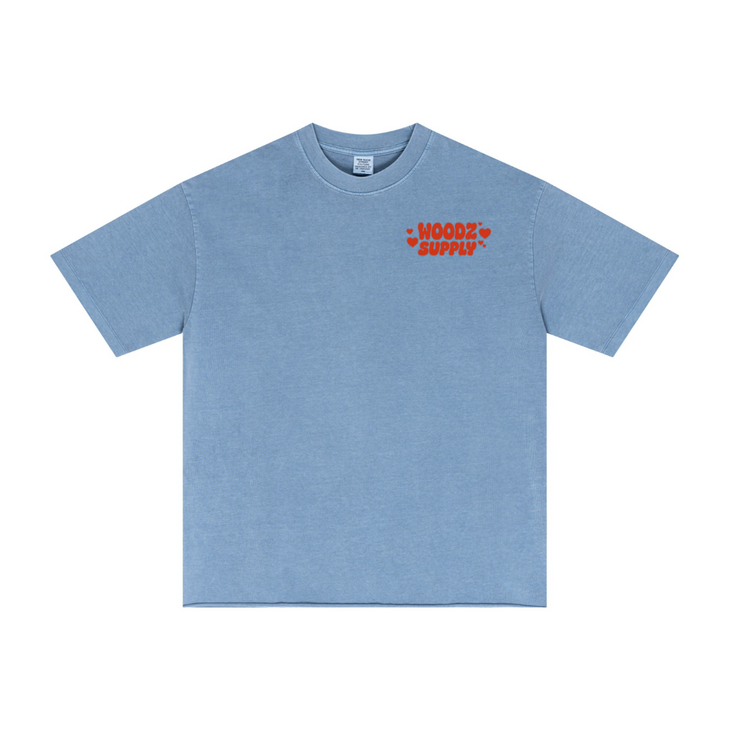 275GSM Men’s Raw-Edge Pigment-Wash T-shirt Blue