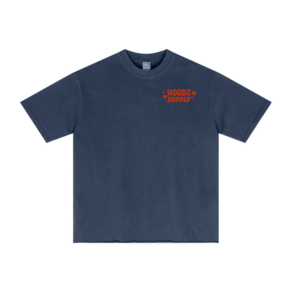 275GSM Men’s Raw-Edge Pigment-Wash T-shirt Dark blue