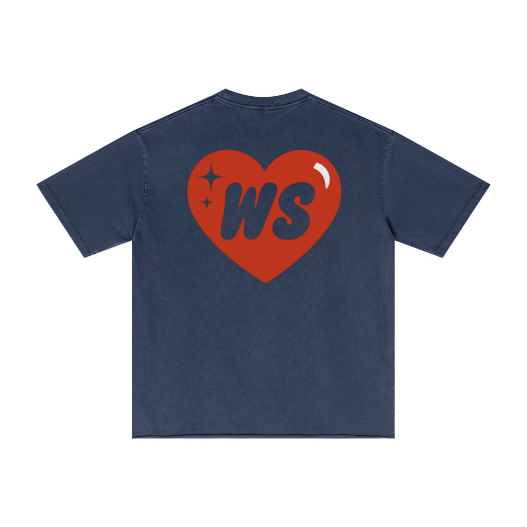 275GSM Men’s Raw-Edge Pigment-Wash T-shirt Dark blue