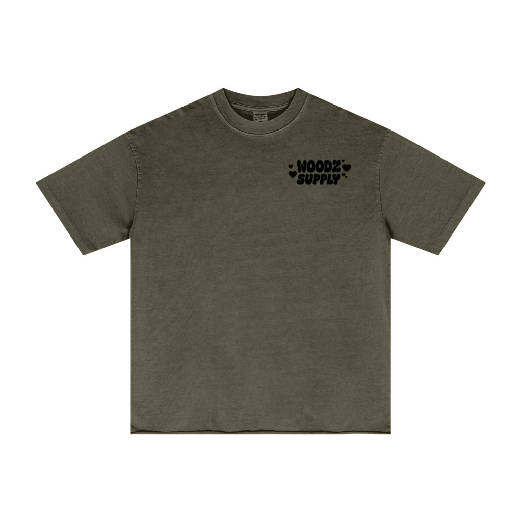 275GSM Men’s Raw-Edge Pigment-Wash T-shirt Dark green