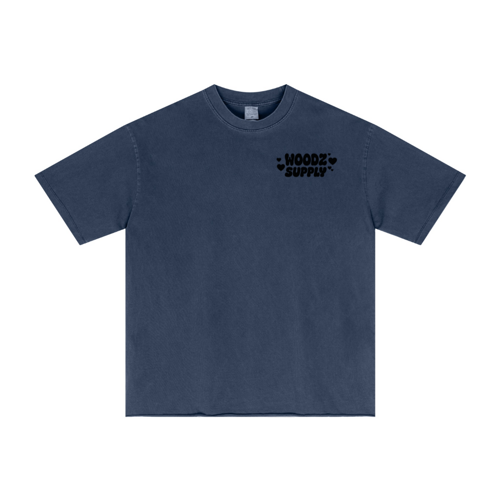275GSM Men’s Raw-Edge Pigment-Wash T-shirt Dark blue