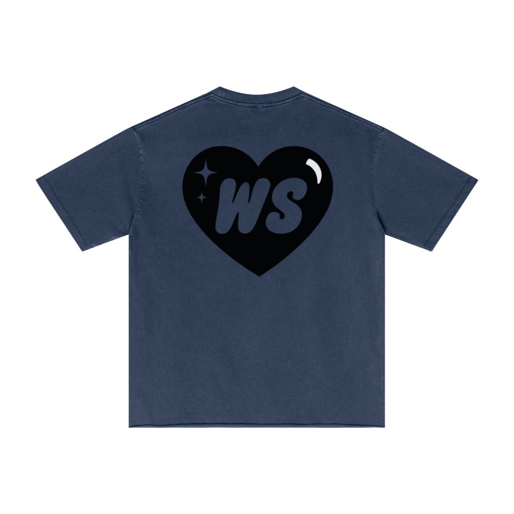 275GSM Men’s Raw-Edge Pigment-Wash T-shirt Dark blue