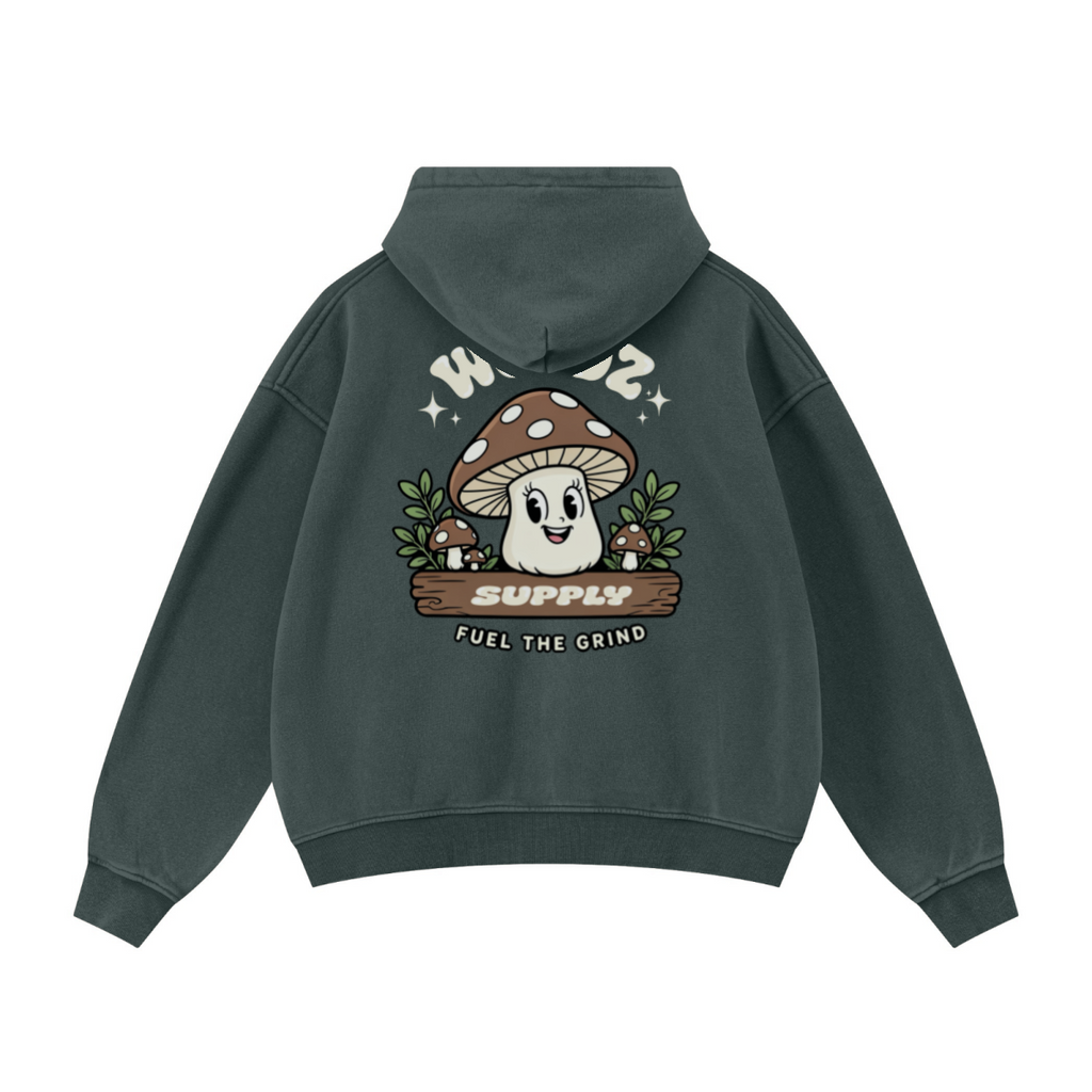 400GSM Unisex Vintage-Wash Boxy-Fit Zip-Up Hoodie Vintage Moss Green