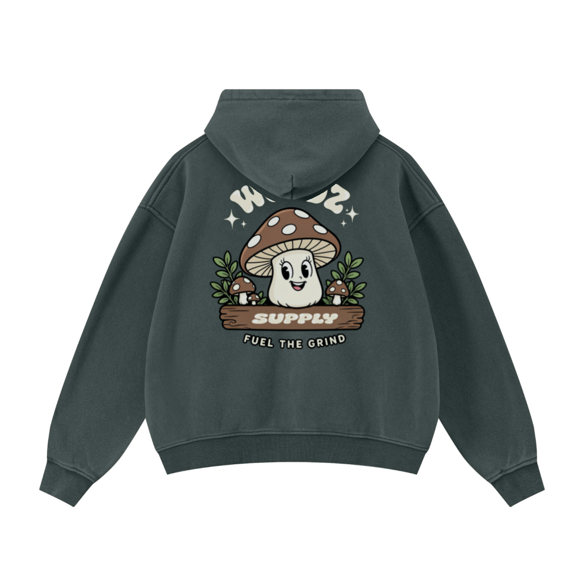 400GSM Unisex Vintage-Wash Boxy-Fit Zip-Up Hoodie Vintage Moss Green