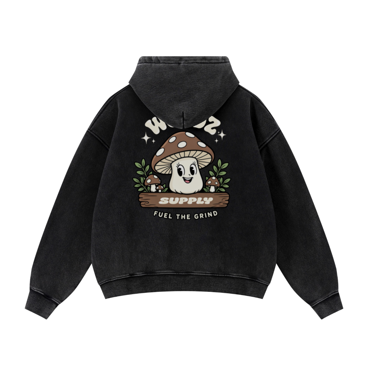 400GSM Unisex Vintage-Wash Boxy-Fit Zip-Up Hoodie Vintage Black