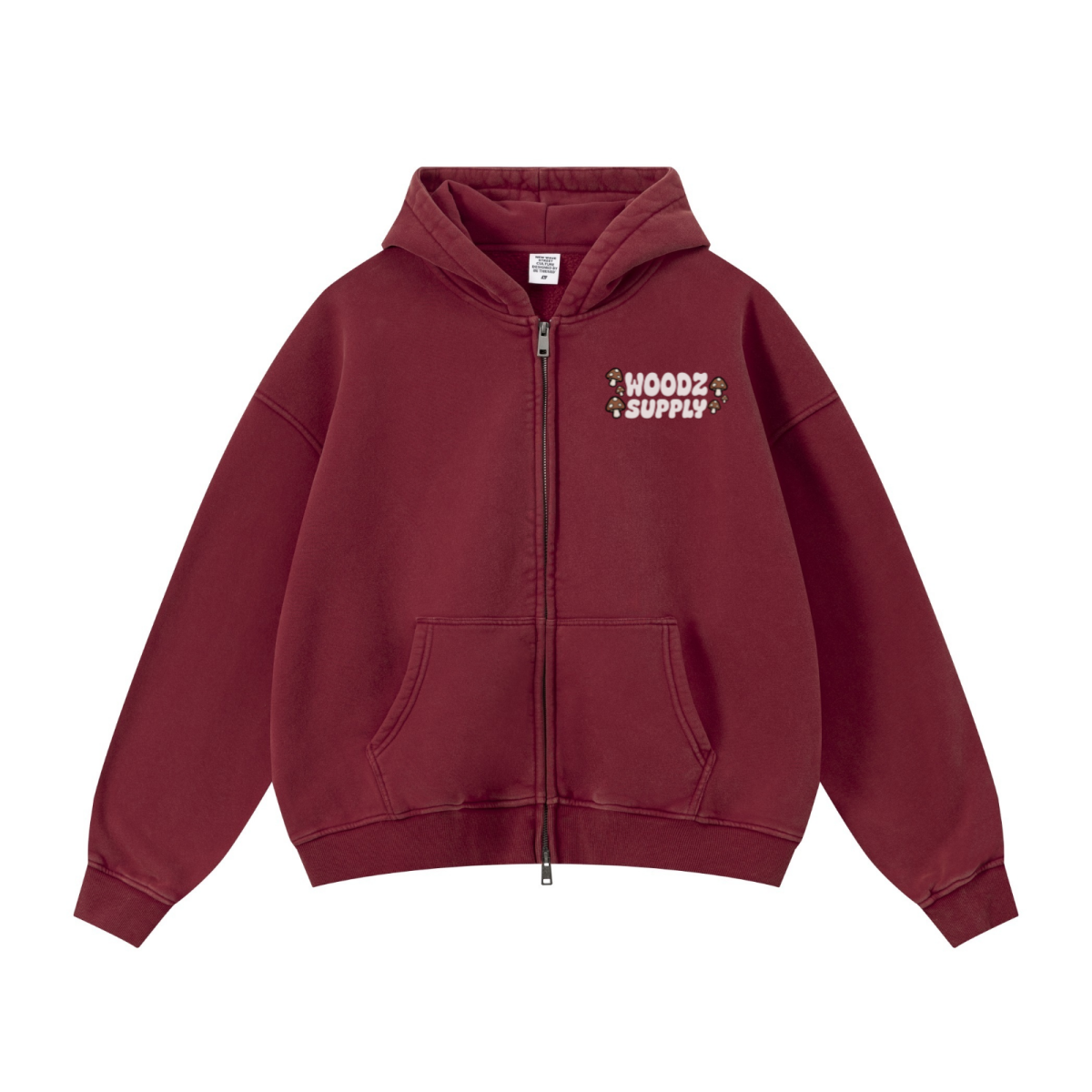 400GSM Unisex Vintage-Wash Boxy-Fit Zip-Up Hoodie Vintage Red