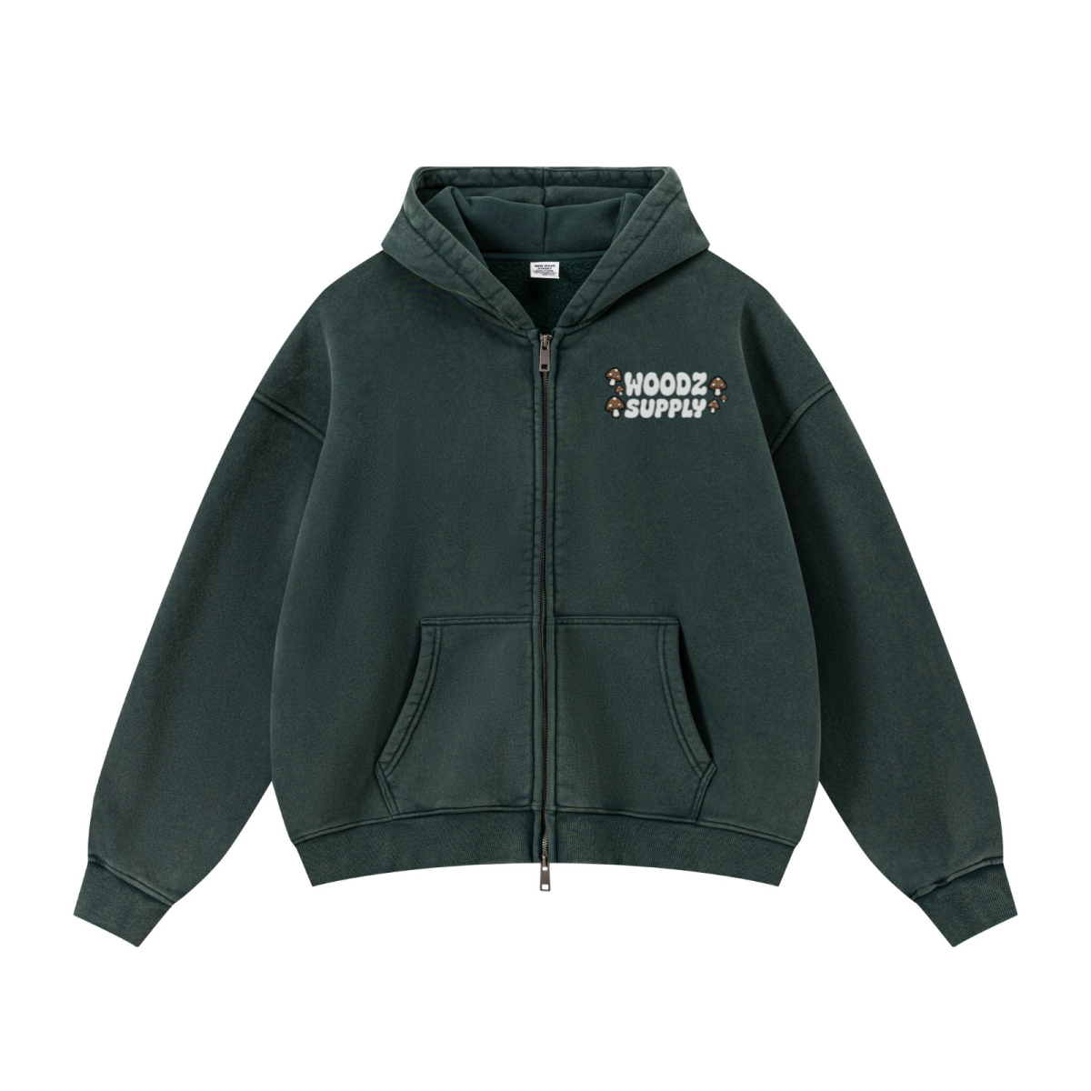 400GSM Unisex Vintage-Wash Boxy-Fit Zip-Up Hoodie Vintage Moss Green