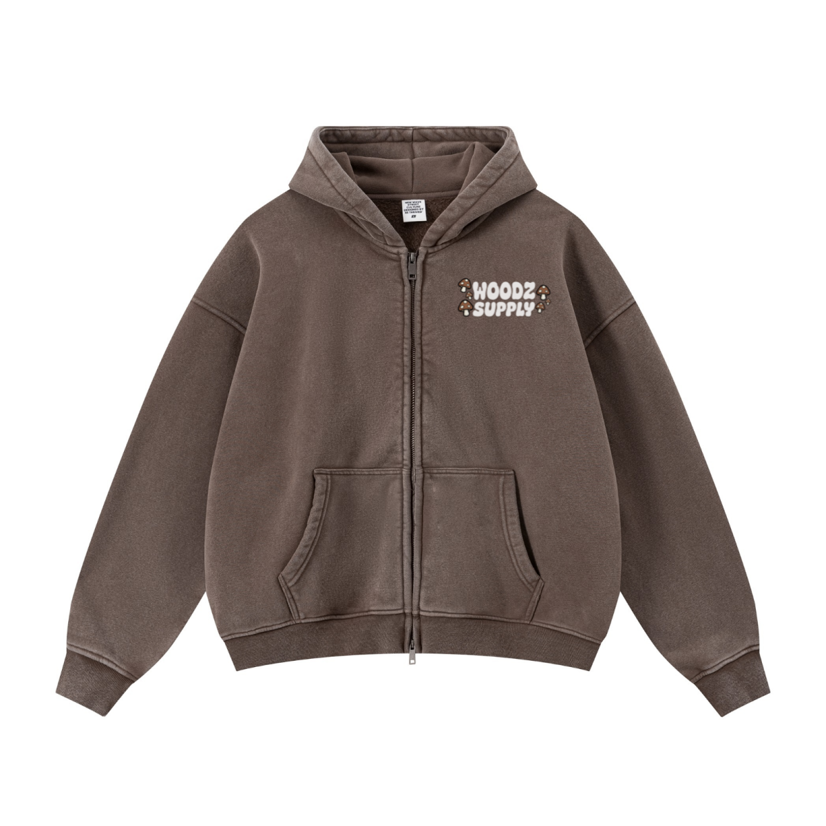 400GSM Unisex Vintage-Wash Boxy-Fit Zip-Up Hoodie Vintage Dark Brown