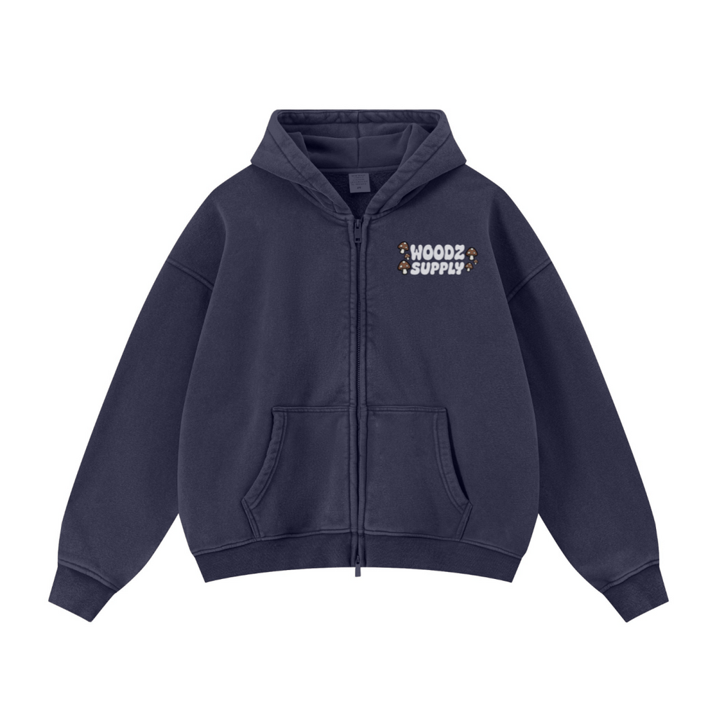 400GSM Unisex Vintage-Wash Boxy-Fit Zip-Up Hoodie Vintage Royal Blue