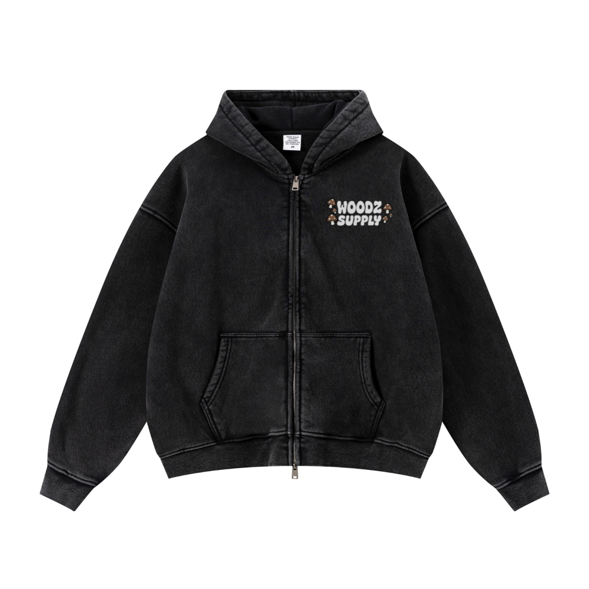 400GSM Unisex Vintage-Wash Boxy-Fit Zip-Up Hoodie Vintage Black
