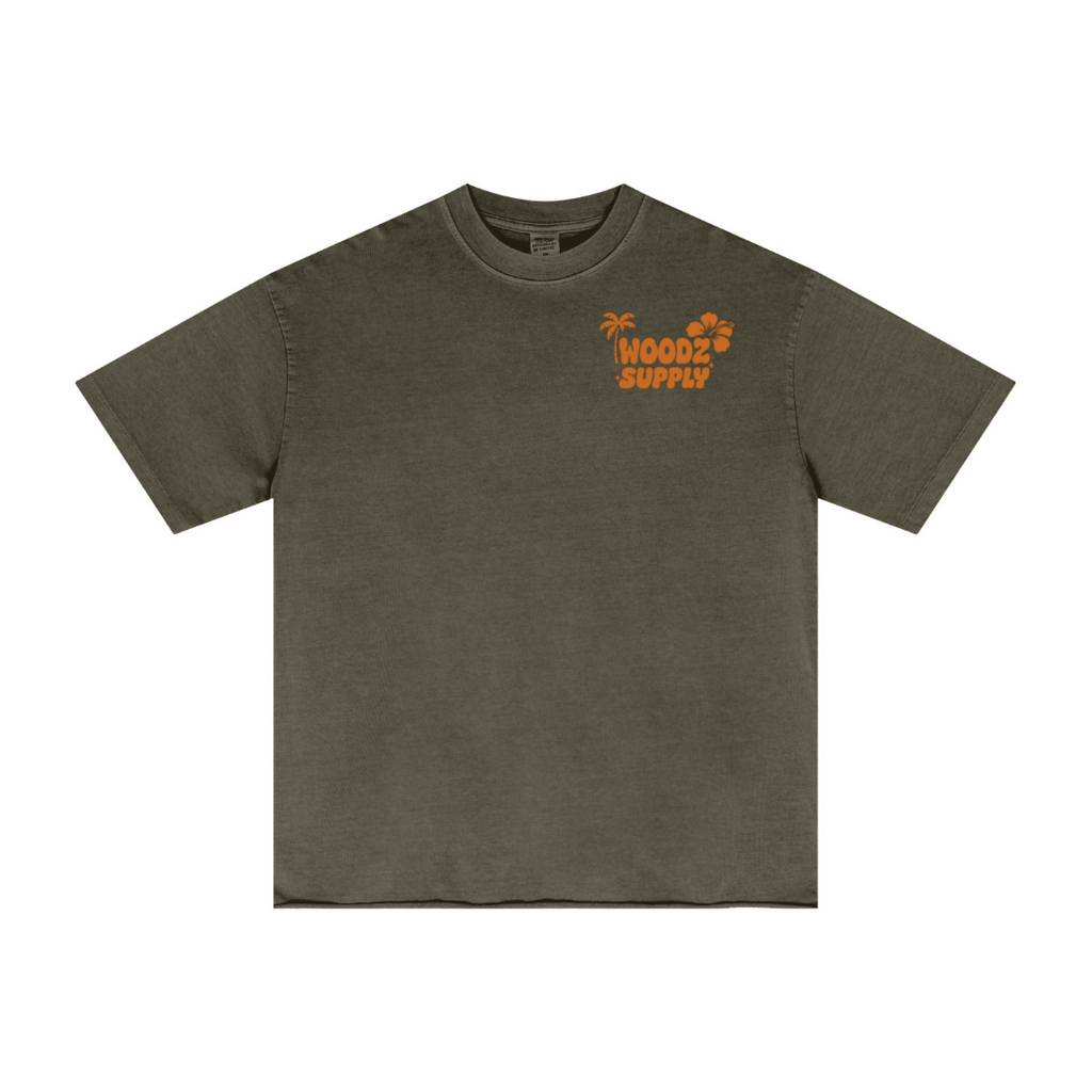 275GSM Men’s Raw-Edge Pigment-Wash T-shirt Dark green