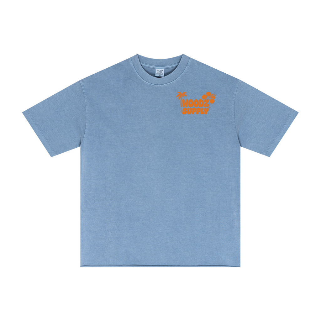 275GSM Men’s Raw-Edge Pigment-Wash T-shirt Blue