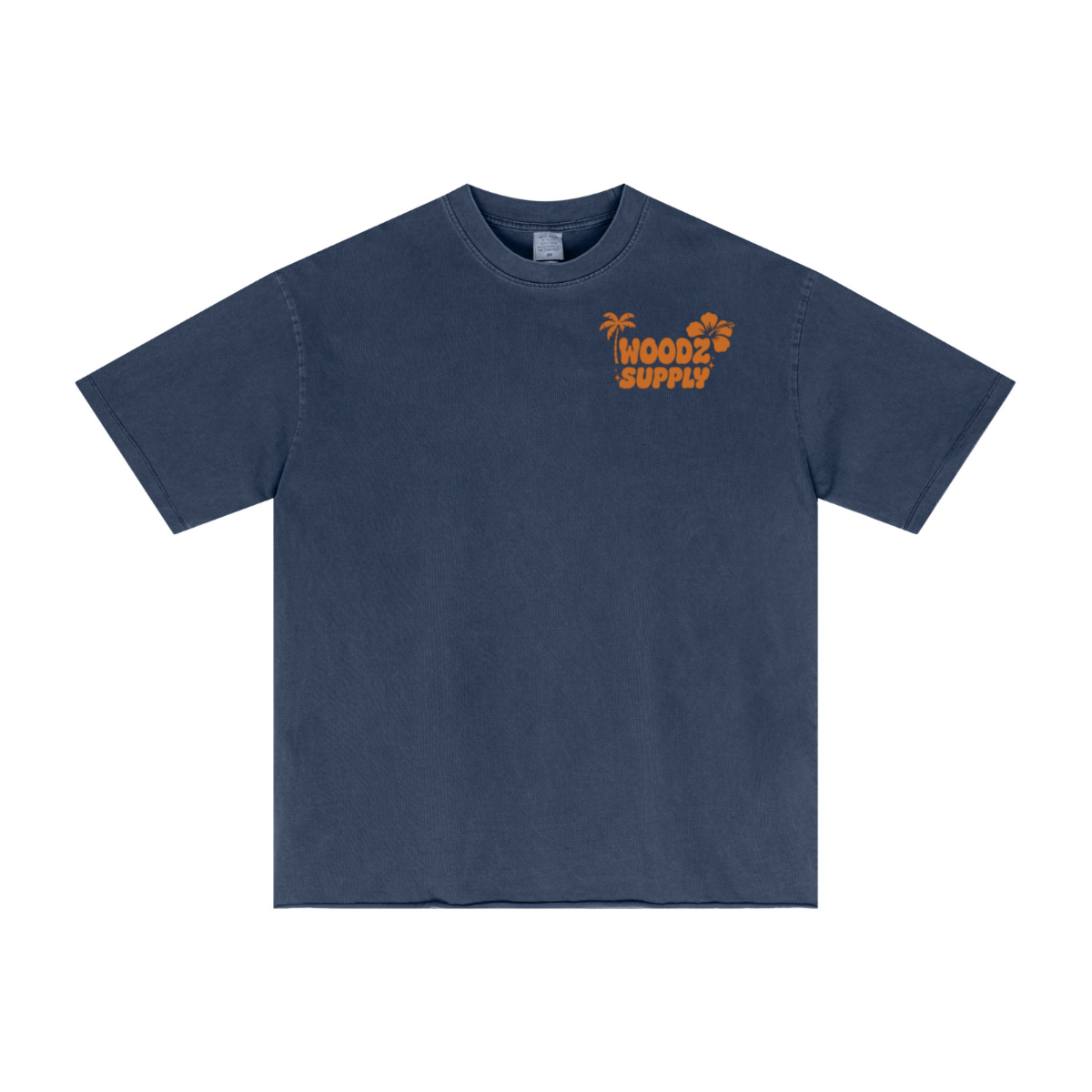 275GSM Men’s Raw-Edge Pigment-Wash T-shirt Dark blue
