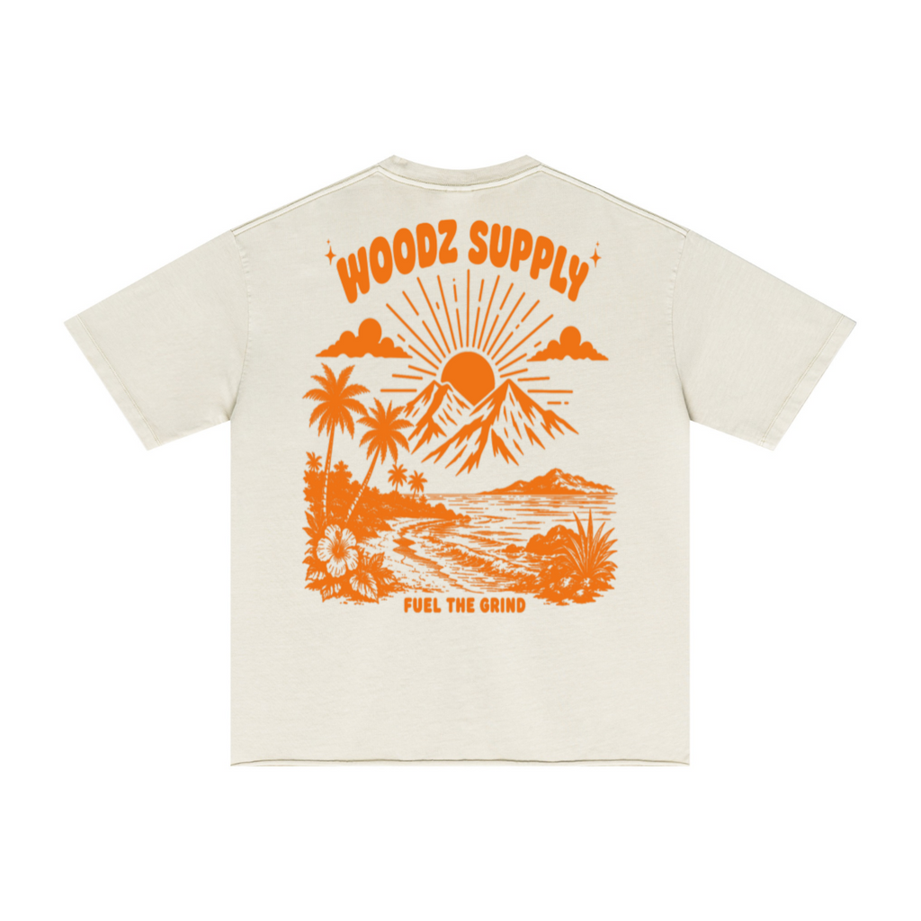 275GSM Men’s Raw-Edge Pigment-Wash T-shirt Apricot