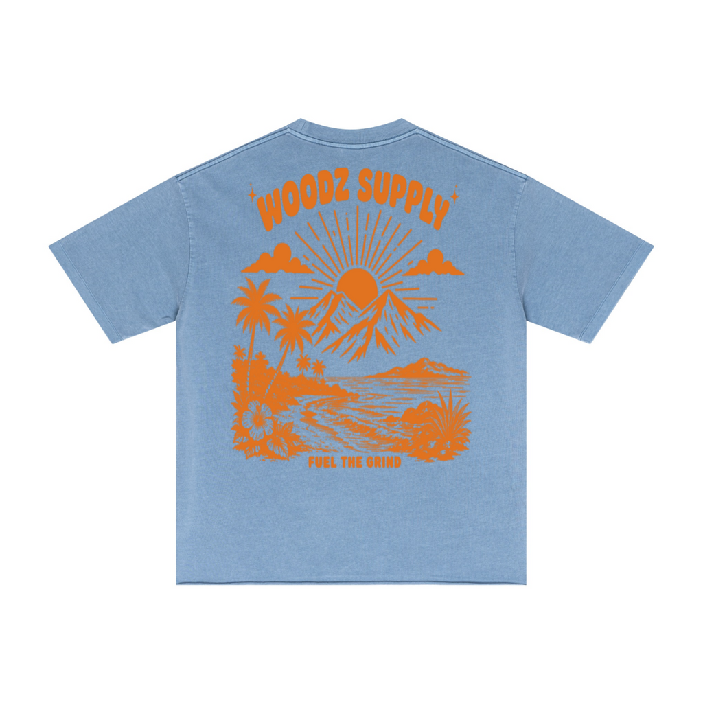 275GSM Men’s Raw-Edge Pigment-Wash T-shirt Blue