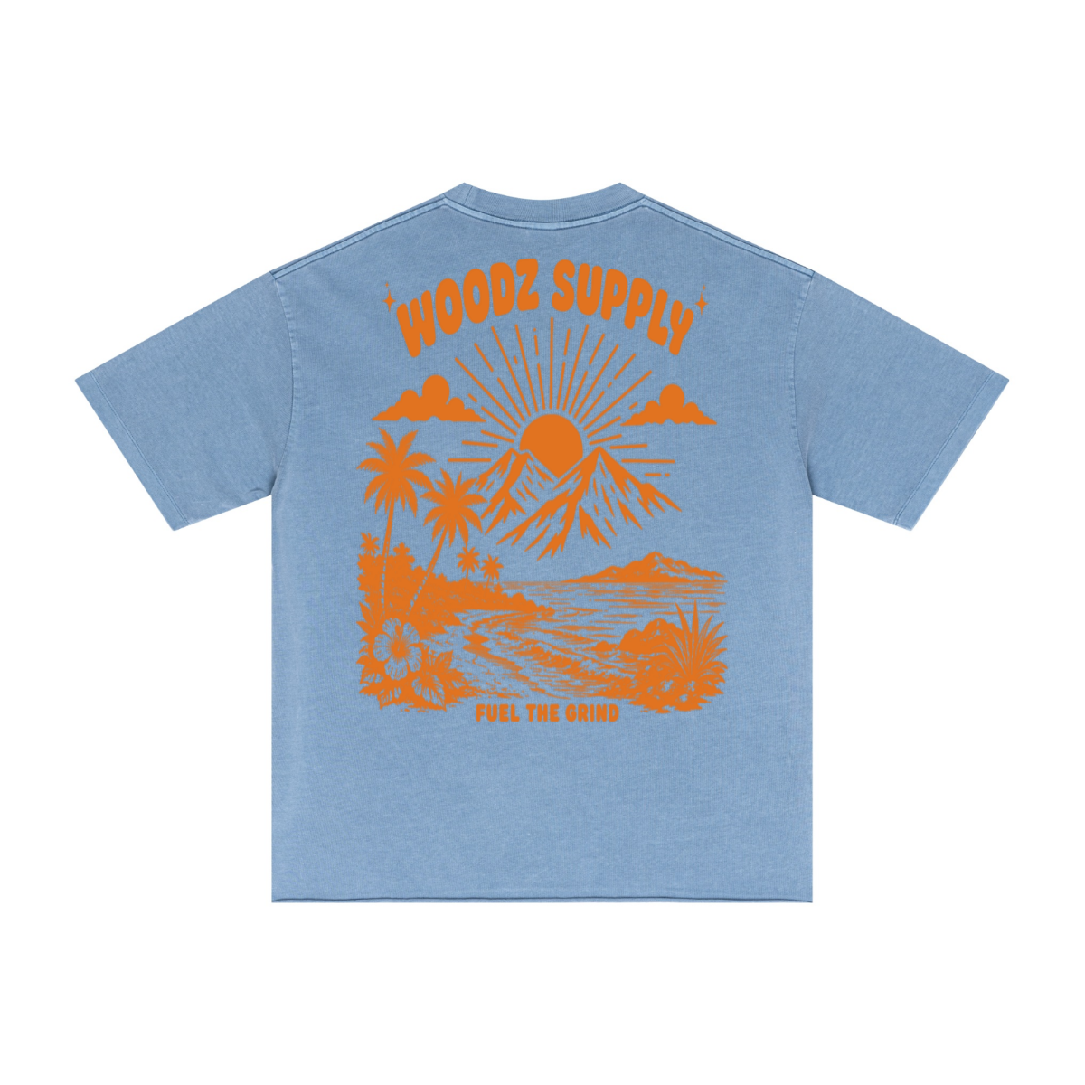 275GSM Men’s Raw-Edge Pigment-Wash T-shirt Blue