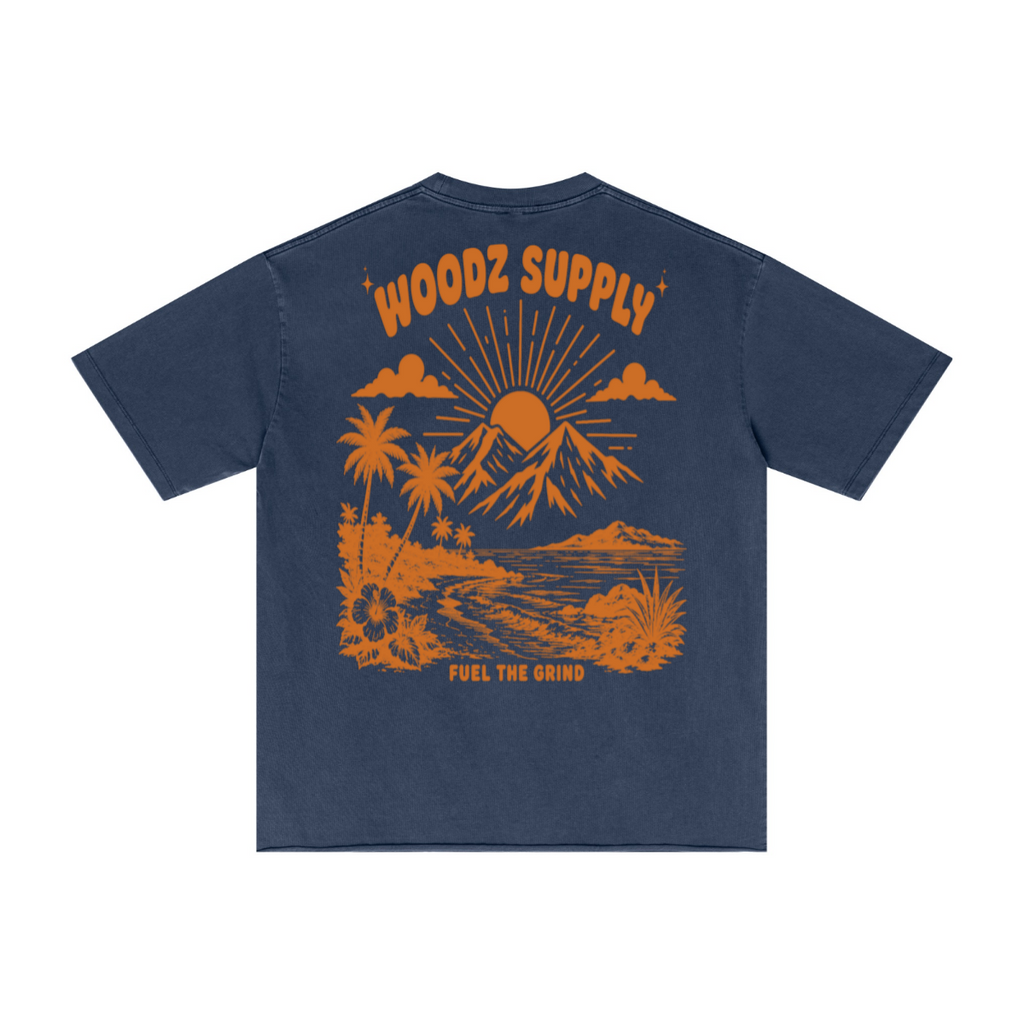 275GSM Men’s Raw-Edge Pigment-Wash T-shirt Dark blue