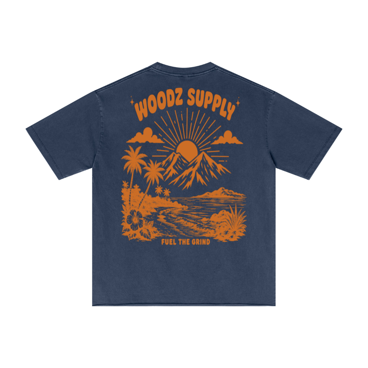 275GSM Men’s Raw-Edge Pigment-Wash T-shirt Dark blue