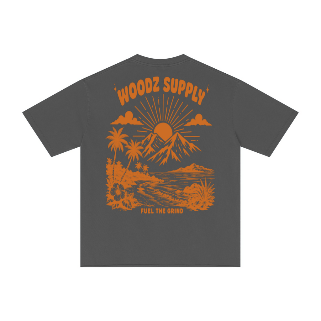 275GSM Men’s Raw-Edge Pigment-Wash T-shirt Dark grey