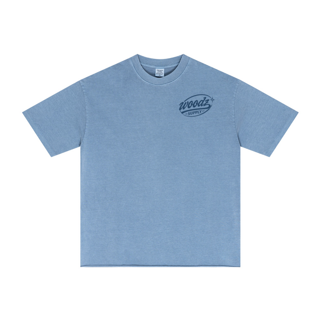 275GSM Men’s Raw-Edge Pigment-Wash T-shirt Blue